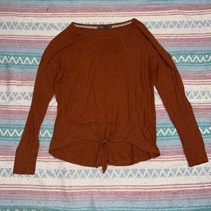 Prana burnt orange long-sleeved tie front top